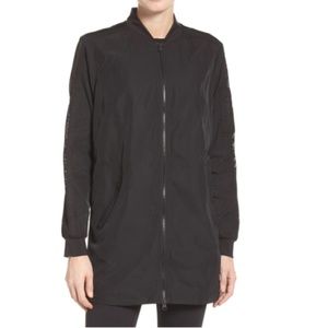 Blanc Noir Mesh Fishnet Boyfriend Black Bomber Jacket